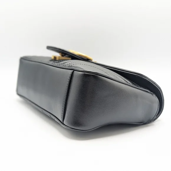 Authentic Gucci Black Leather Marmont Small Flap Shoulder Chain Crossbody Bag - Picture 5 of 13